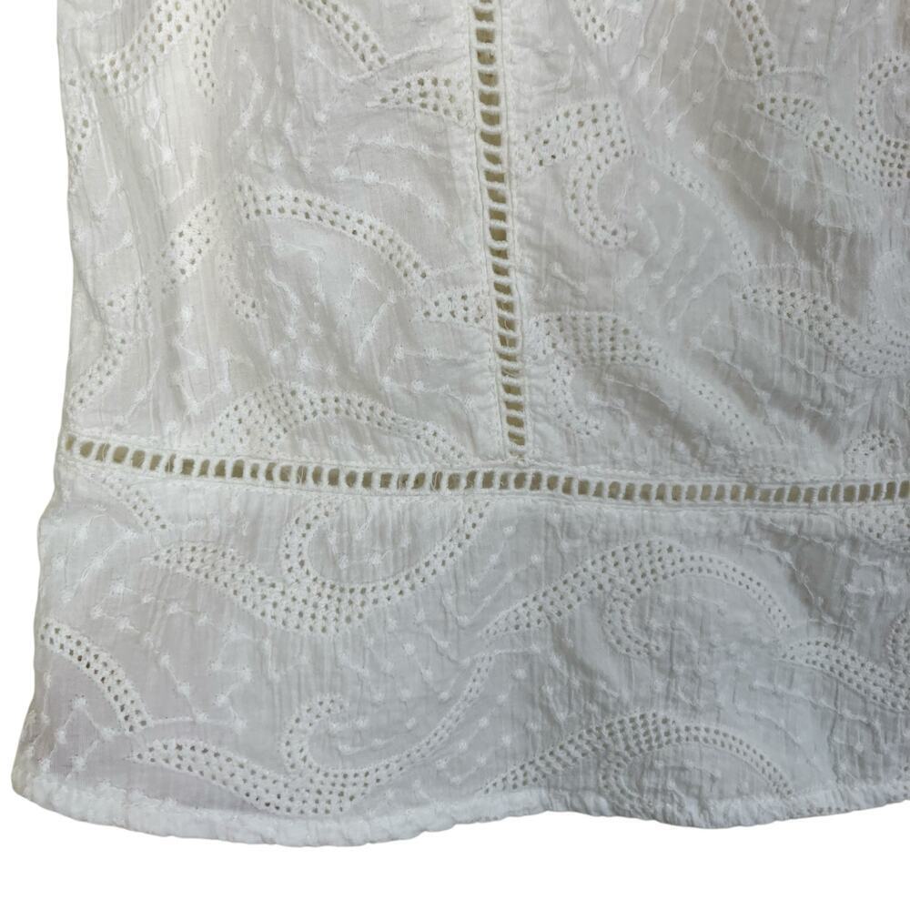 Sundance Sz S Ivory Sleeveless Blouse Crochet Eyelet Ruffled Trims Cotton - Picture 12 of 16